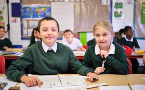 Pupils concentrating in a classroom